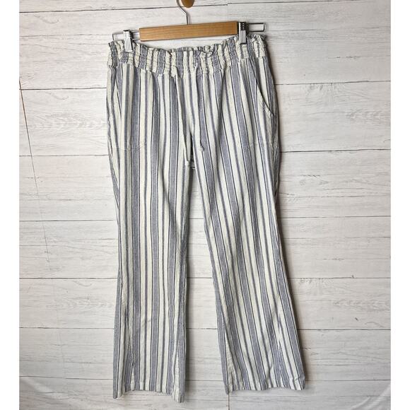 Roxy Pants Womens Size XL Blue & White Oceanside Stripe Flare Beach Linen Blend - Picture 4 of 16